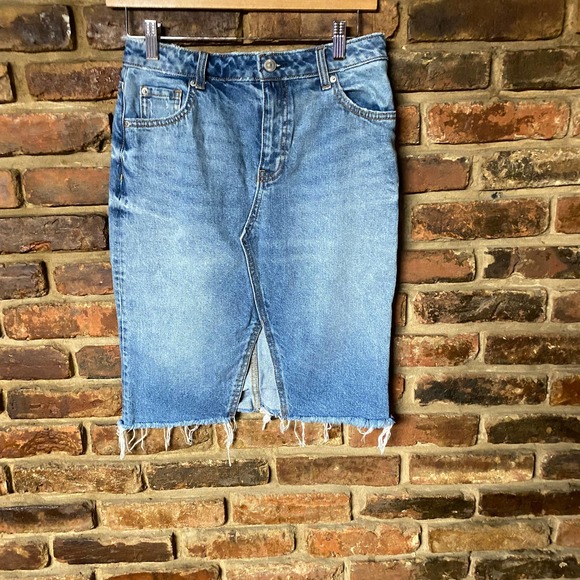 H&M Skirts Hm Medium Wash Blue Denim Straight Pencil Cutoff Jean